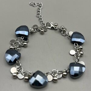 Elegant Silver and Blue Heart Charm Bracelet